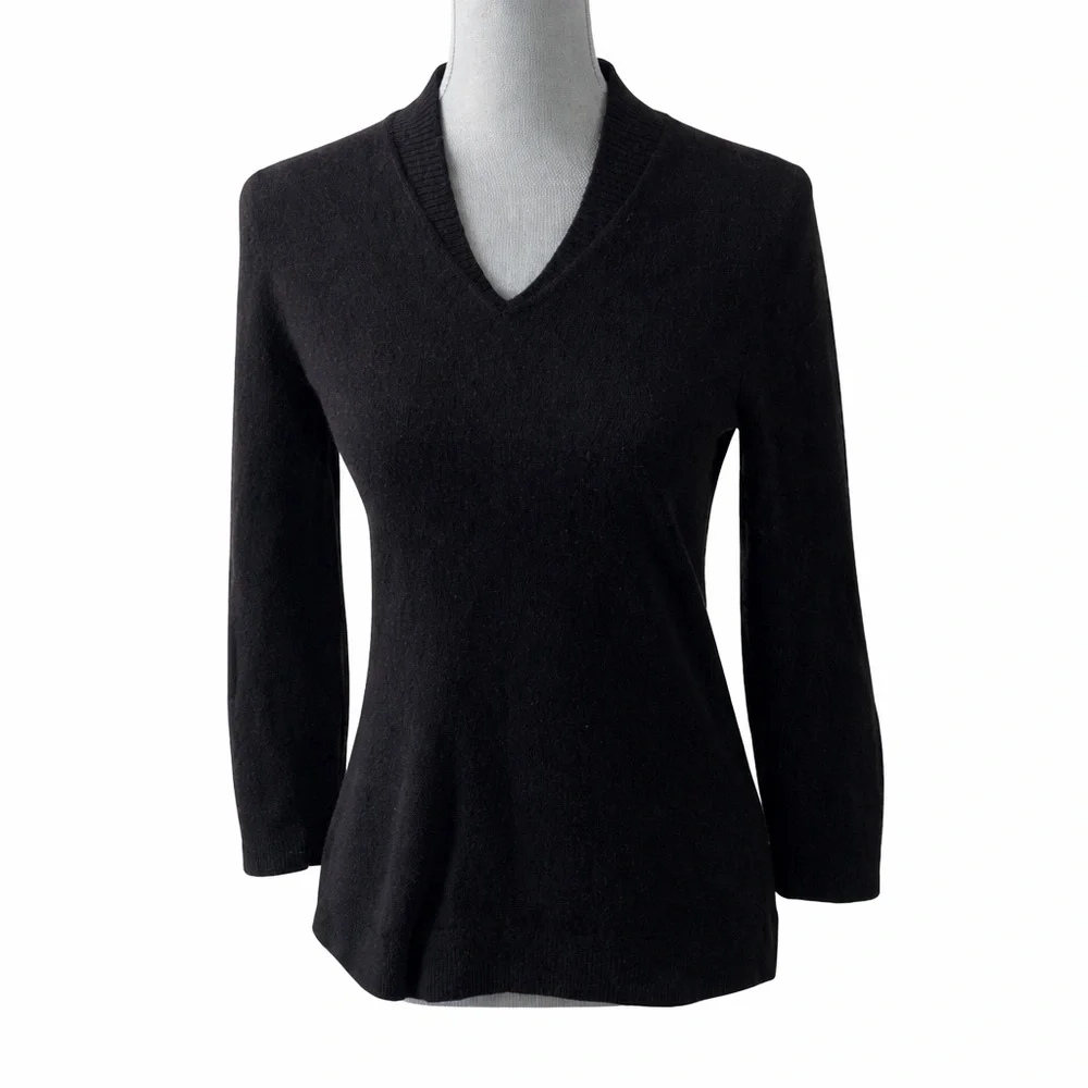 Jones New York Collection 100% Cashmere Black V-Neck Sweater Size S Classic